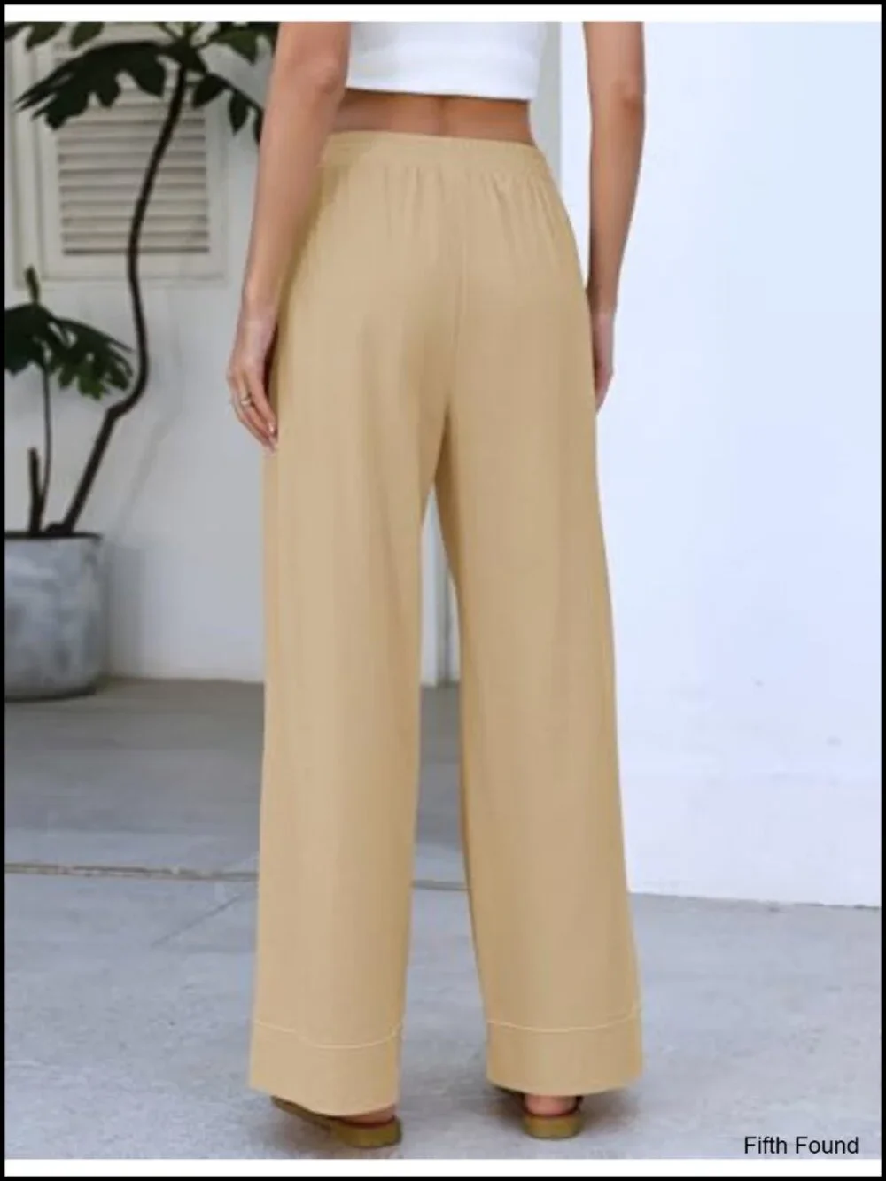 Womens Elastic Waist Palazzo Pants Wide Leg Lounge Trousers with Pockets Cotton